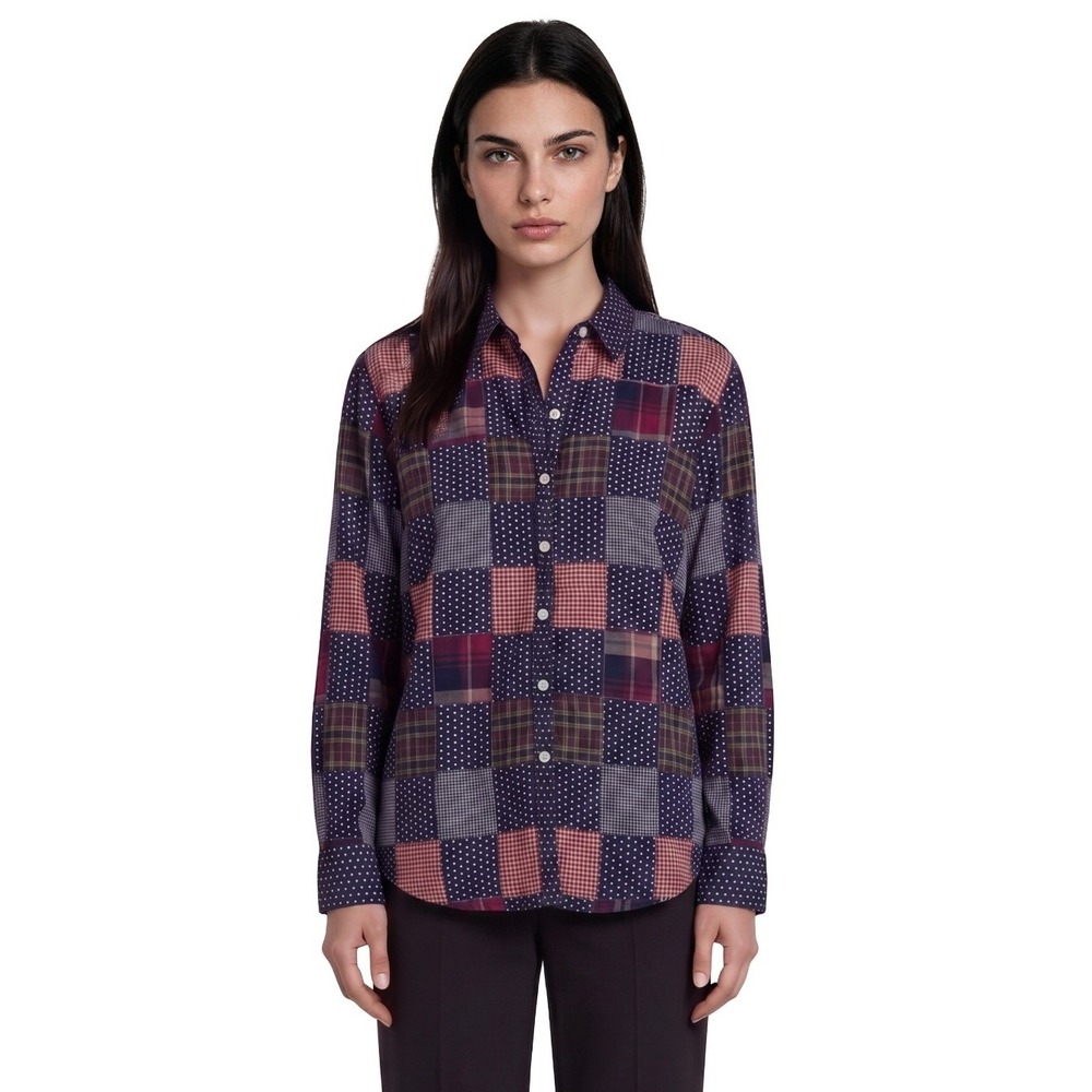 Carolina Blues Patchwork 100% Cotton Shirt Womens Size 22 Blouse Plaid Polka Top